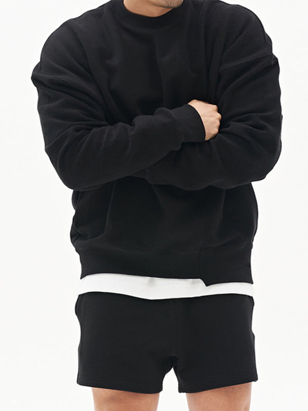 Men’s Knitted Stitching Solid Color Casual Crew Neck Sweatshirt