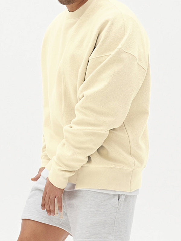 Men’s Knitted Stitching Solid Color Casual Crew Neck Sweatshirt