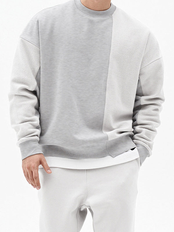 Men’s Knitted Stitching Solid Color Casual Crew Neck Sweatshirt
