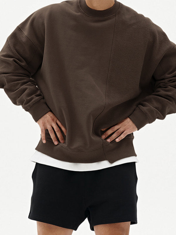 Men’s Knitted Stitching Solid Color Casual Crew Neck Sweatshirt