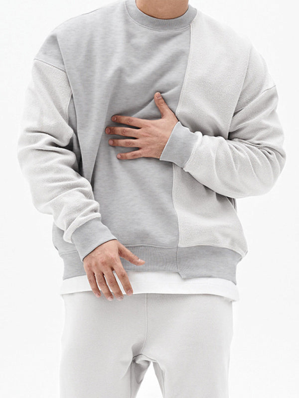 Men’s Knitted Stitching Solid Color Casual Crew Neck Sweatshirt