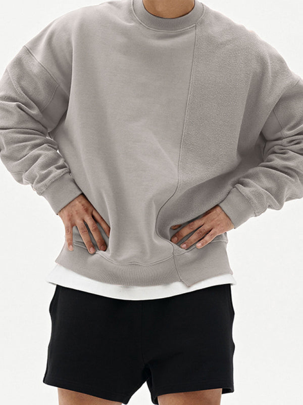 Men’s Knitted Stitching Solid Color Casual Crew Neck Sweatshirt - Khaki / M