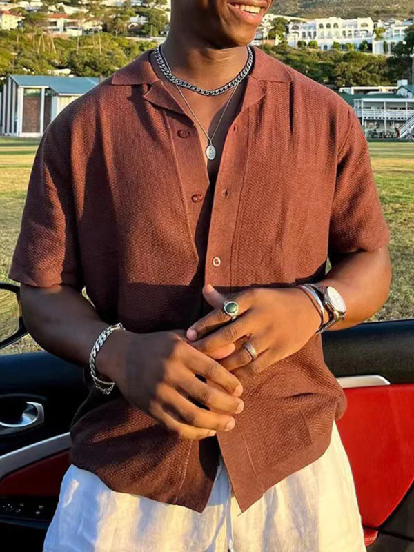 Men’s knitted sweater casual retro solid color lapel POLO shirt