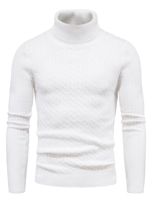 Men’s knitted sweater cross-border turtleneck slim fit bottoming sweater - White / M