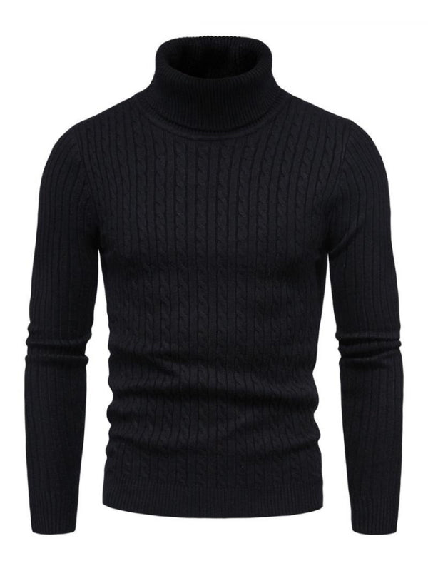 Men’s knitted sweater cross-border turtleneck slim fit bottoming sweater - Black / M