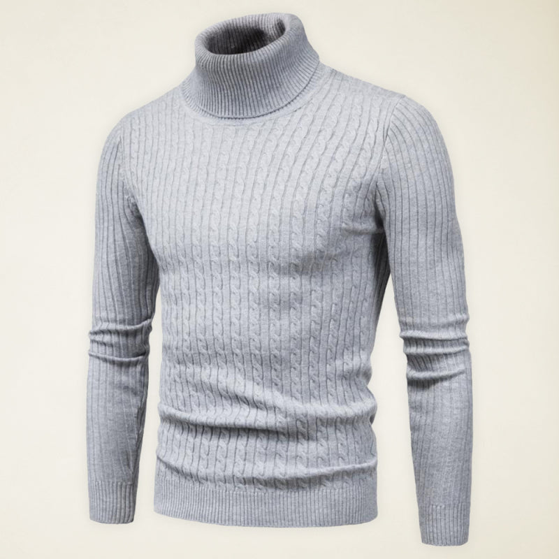 Men’s knitted sweater cross-border turtleneck slim fit bottoming sweater - Grey / M