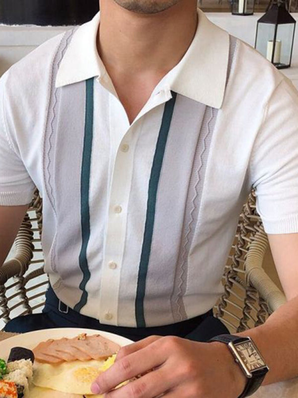 Men’s Lapel Pullover Casual Striped POLO Shirt