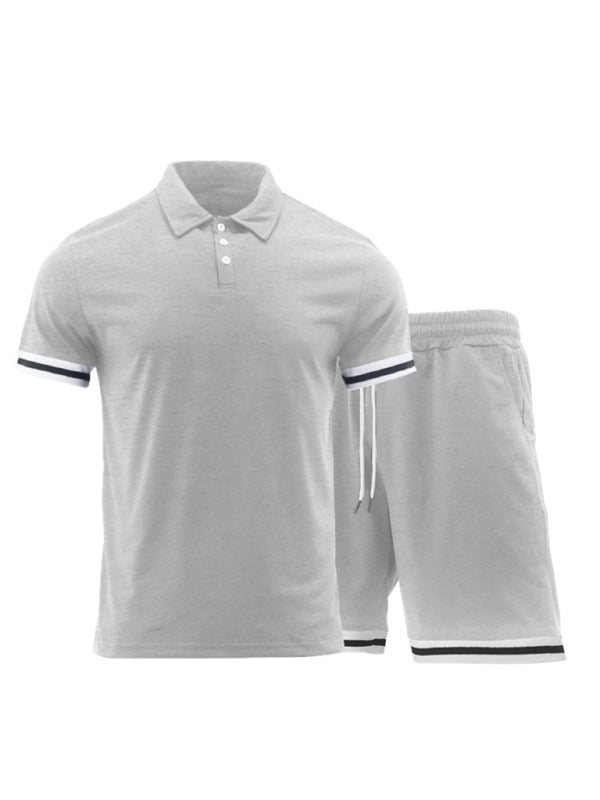 Men’s lapel short -sleeved shorts two -piece sports casual set