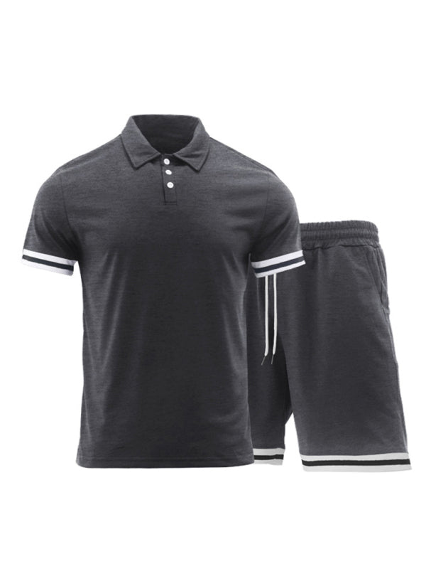Men’s lapel short -sleeved shorts two -piece sports casual set