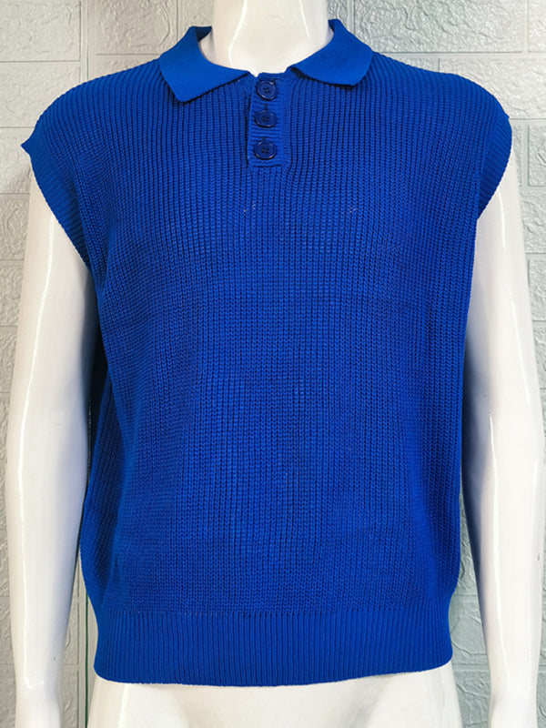 Men’s lapel solid color Polo collar knitted top