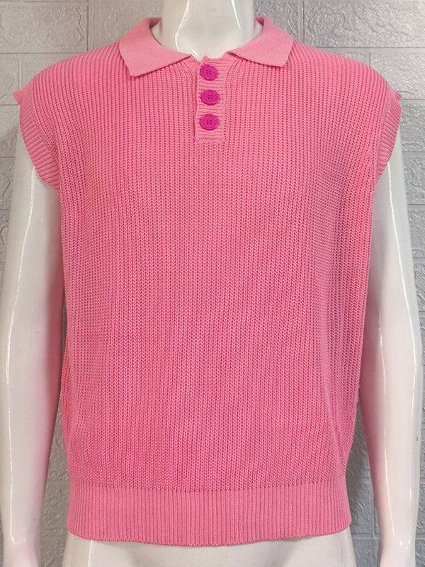 Men’s lapel solid color Polo collar knitted top