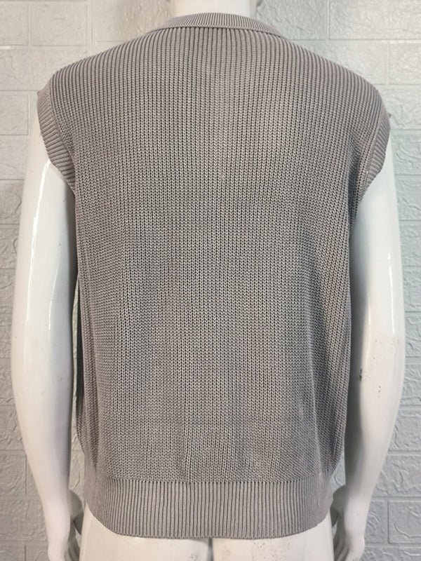 Men’s lapel solid color Polo collar knitted top