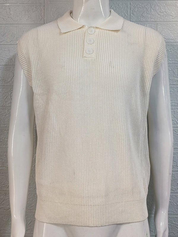 Men’s lapel solid color Polo collar knitted top
