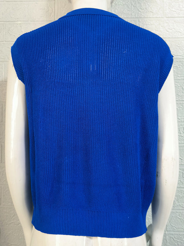 Men’s lapel solid color Polo collar knitted top