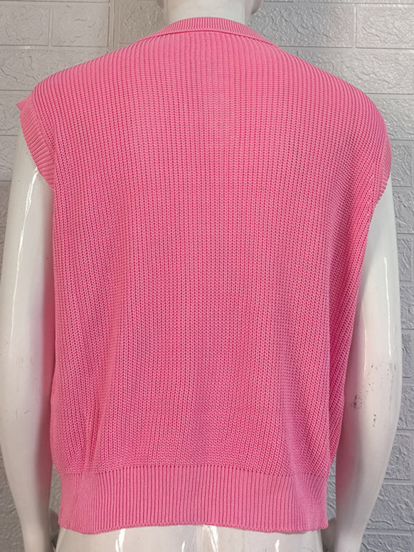 Men’s lapel solid color Polo collar knitted top