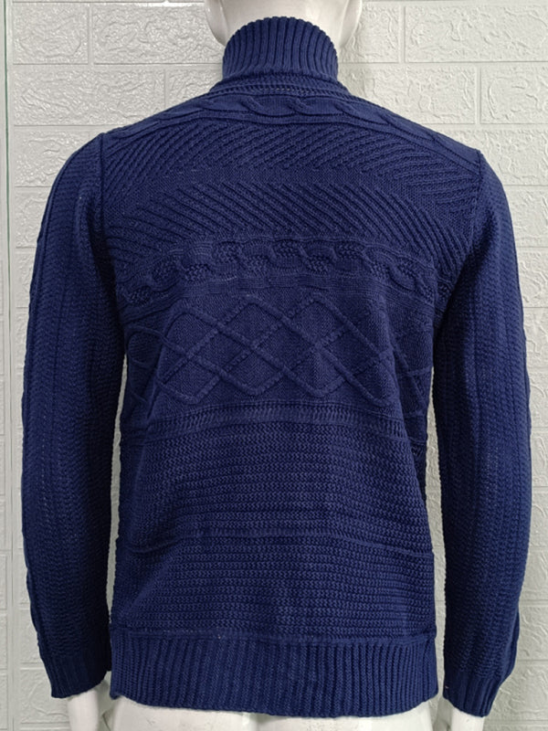 Men’s Leather Button Long Sleeve Knitted Cardigan Jacket
