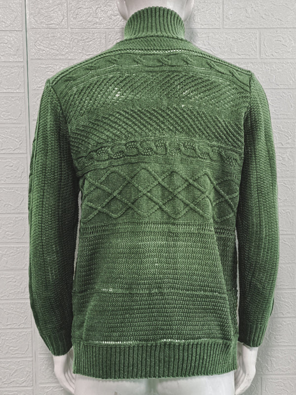 Men’s Leather Button Long Sleeve Knitted Cardigan Jacket