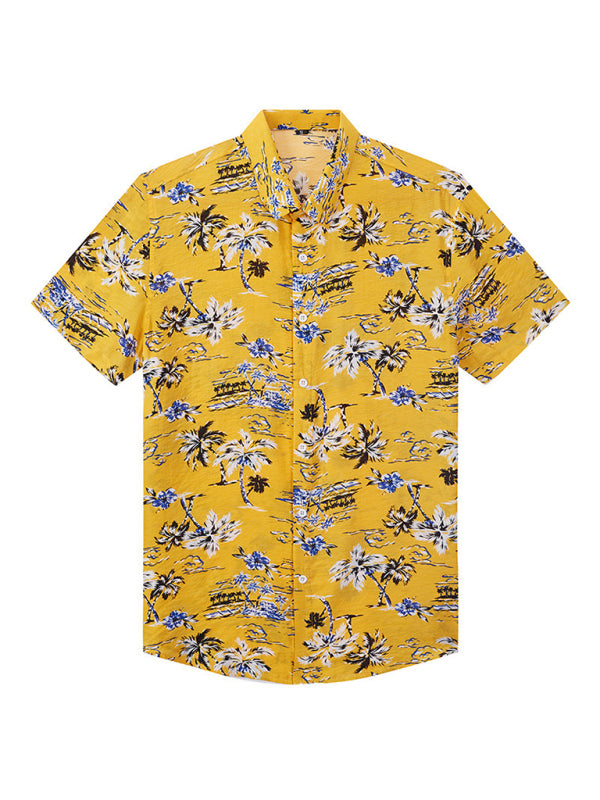 Men’s Leisure Short Sleeve Lapel Collar Shirt for Spring-Summer - Yellow / S