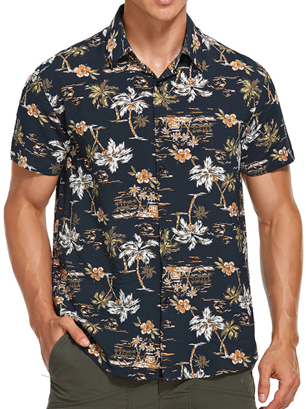 Men’s Leisure Short Sleeve Lapel Collar Shirt for Spring-Summer