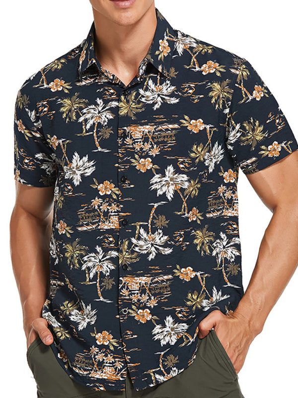 Men’s Leisure Short Sleeve Lapel Collar Shirt for Spring-Summer - Black / S