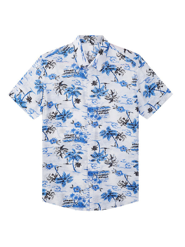 Men’s Leisure Short Sleeve Lapel Collar Shirt for Spring-Summer - Raw white off white / S