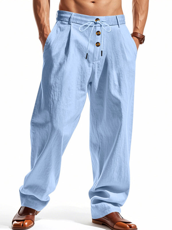 Men’s light blue breathable linen loose casual trousers - Clear blue / S