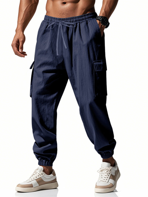 Men’s linen casual outdoor sports pants with cuffs and multi-pocket work pants - Champlain color / S