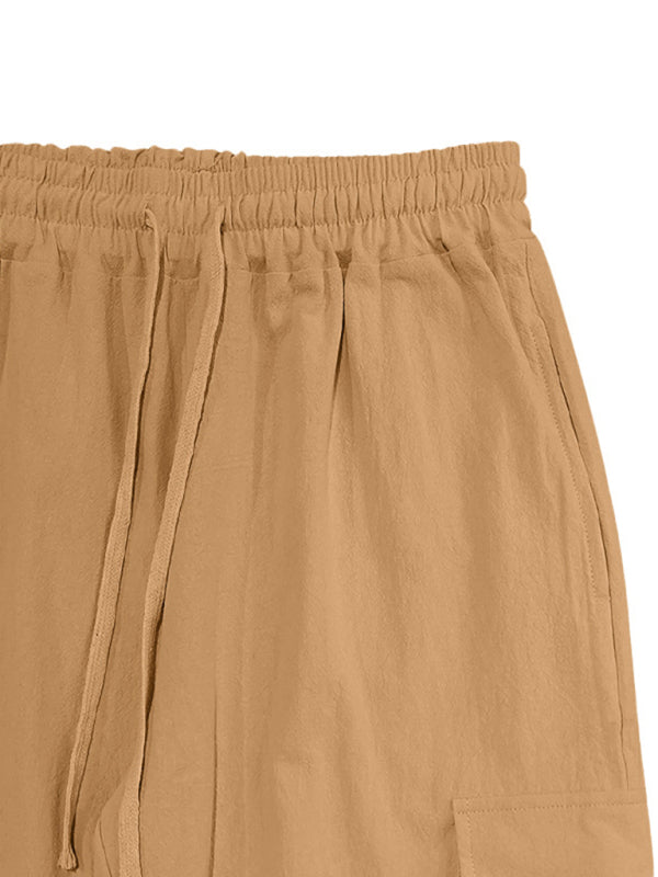 Men’s linen casual outdoor sports pants with cuffs and multi-pocket work pants