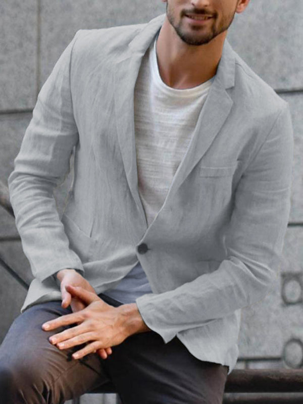 Men’s Linen Cotton Loose Comfortable Solid Color Boutique Thin Casual Blazer - Misty grey / M
