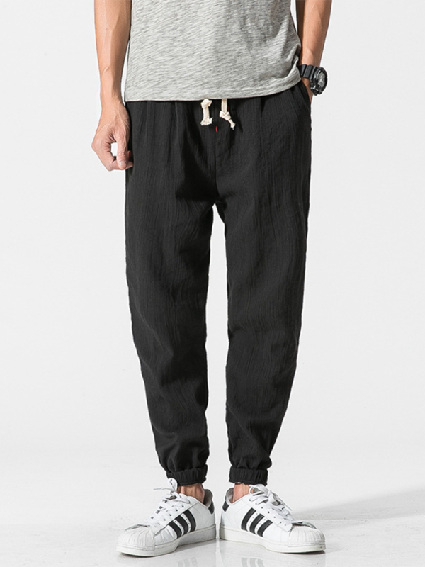 Men’s Linen Pants Fashion Haren Pants Drawstring Pants - Black / M