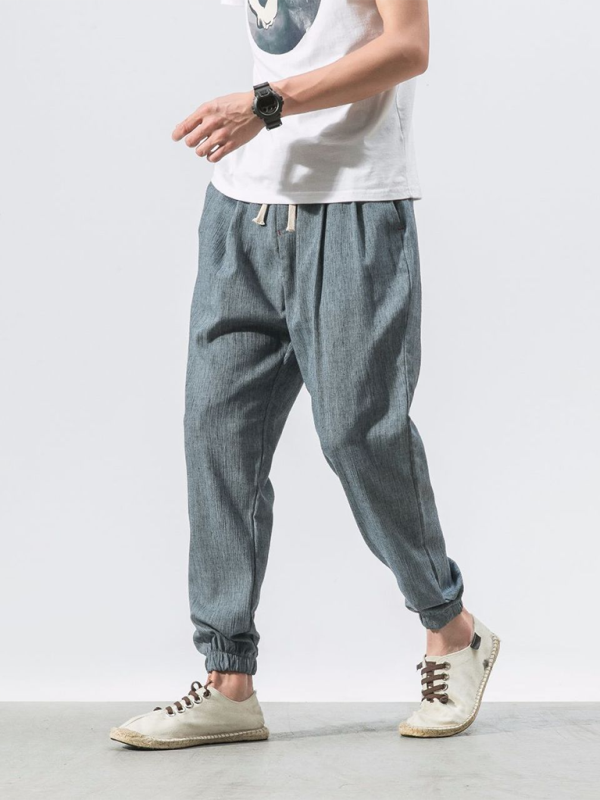 Men’s Linen Pants Fashion Haren Pants Drawstring Pants - Blue / M