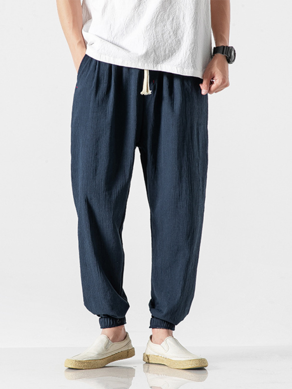 Men’s Linen Pants Fashion Haren Pants Drawstring Pants - Champlain color / M