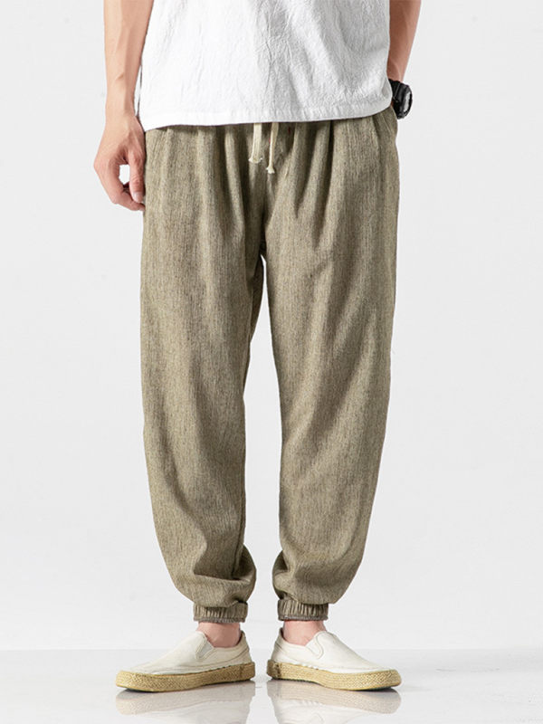 Men’s Linen Pants Fashion Haren Pants Drawstring Pants - Chartreuse / M