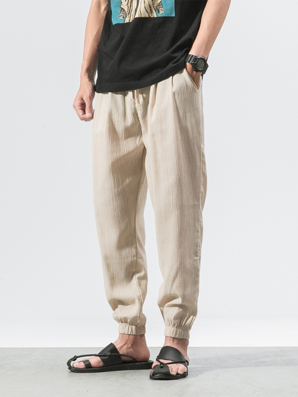 Men’s Linen Pants Fashion Haren Pants Drawstring Pants - Cream / M