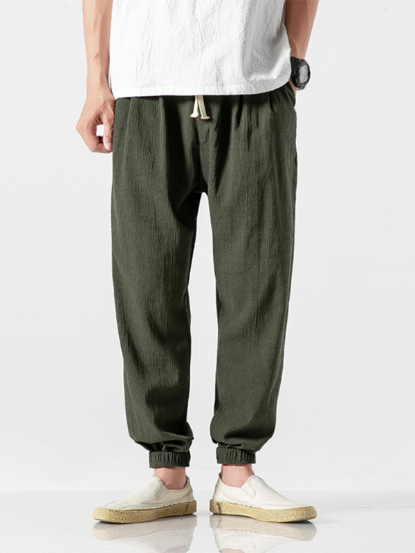 Men’s Linen Pants Fashion Haren Pants Drawstring Pants - Green black jasper / M