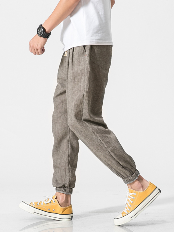 Men’s Linen Pants Fashion Haren Pants Drawstring Pants - Grey / M