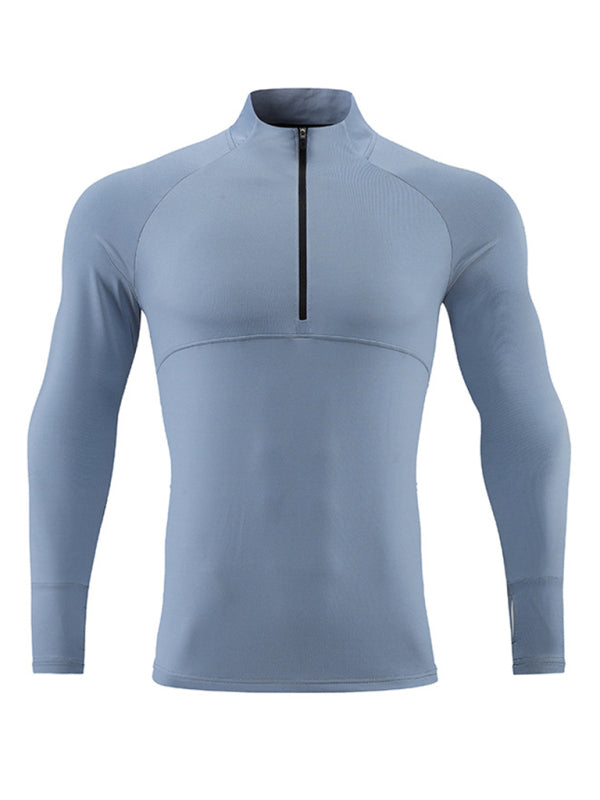 Men’s long-sleeved quick-drying stand-up collar sports fitness top - Blue / S