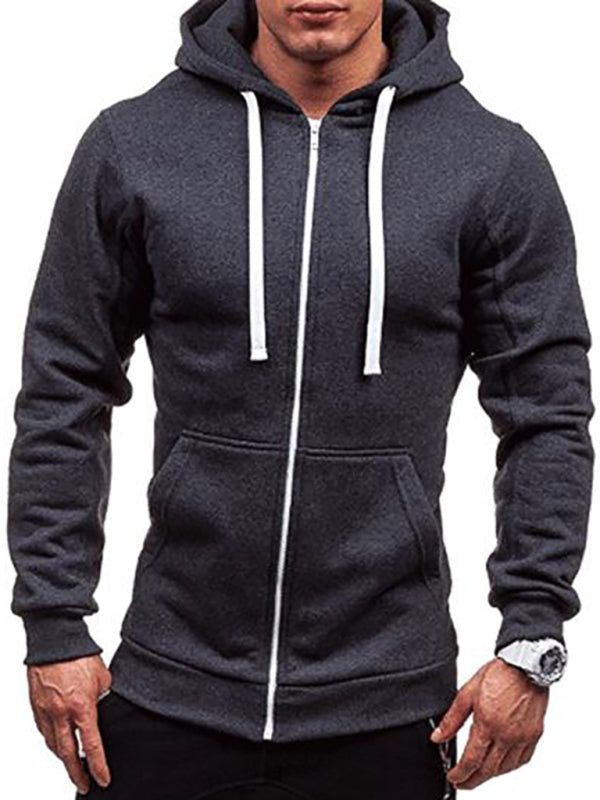 Men’s long-sleeved sports hooded top zipper cardigan sweatshirt - Charcoal grey / M