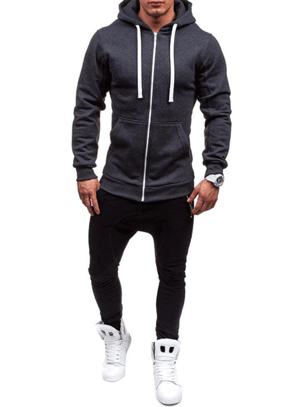 Men’s long-sleeved sports hooded top zipper cardigan sweatshirt