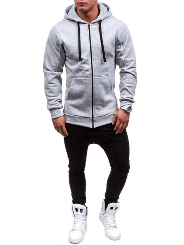 Men’s long-sleeved sports hooded top zipper cardigan sweatshirt