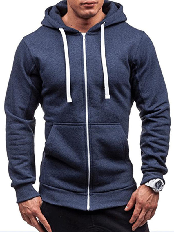 Men’s long-sleeved sports hooded top zipper cardigan sweatshirt - Blue / M
