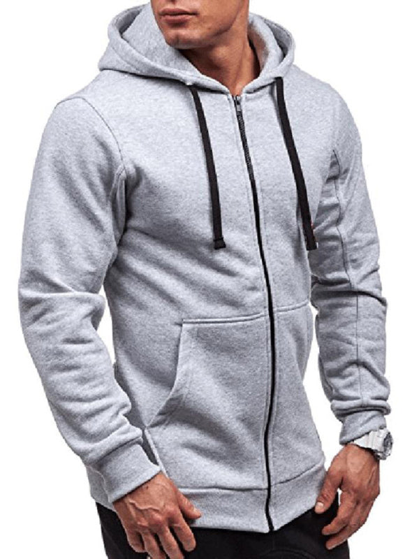 Men’s long-sleeved sports hooded top zipper cardigan sweatshirt - Grey / M