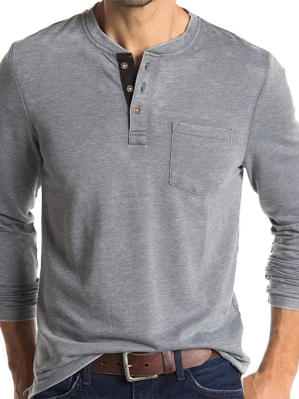Men’s long-sleeved t-shirt foreign trade t-shirt solid color bottoming shirt - Grey / S
