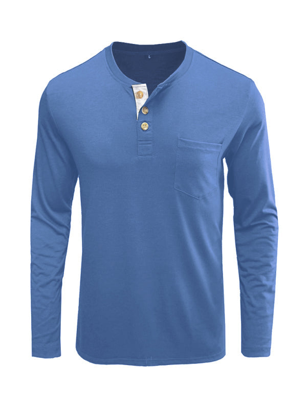 Men’s long-sleeved t-shirt foreign trade t-shirt solid color bottoming shirt - Blue / S