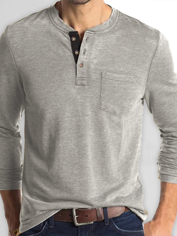 Men’s long-sleeved t-shirt foreign trade t-shirt solid color bottoming shirt - Khaki / S