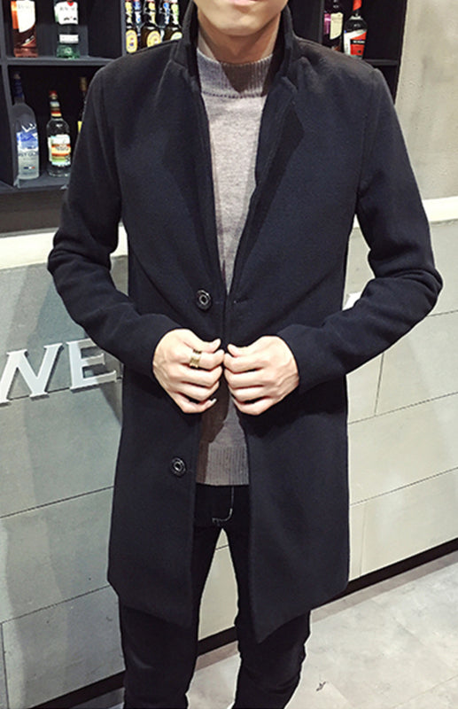 Men’s Long Woolen Coat - Black / M