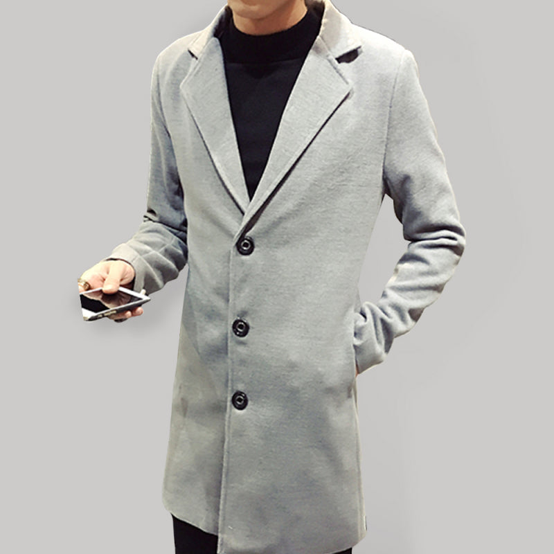 Men’s Long Woolen Coat - Grey / M