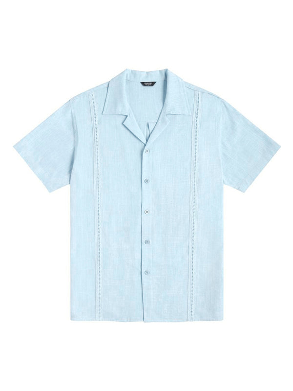 Men’s Loose Casual Linen Shirt Cuban Guayabera Short Sleeve Beach Shirt