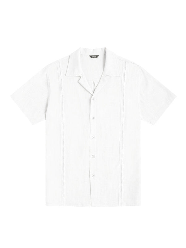 Men’s Loose Casual Linen Shirt Cuban Guayabera Short Sleeve Beach Shirt