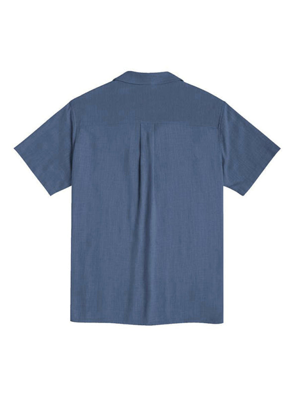 Men’s Loose Casual Linen Shirt Cuban Guayabera Short Sleeve Beach Shirt